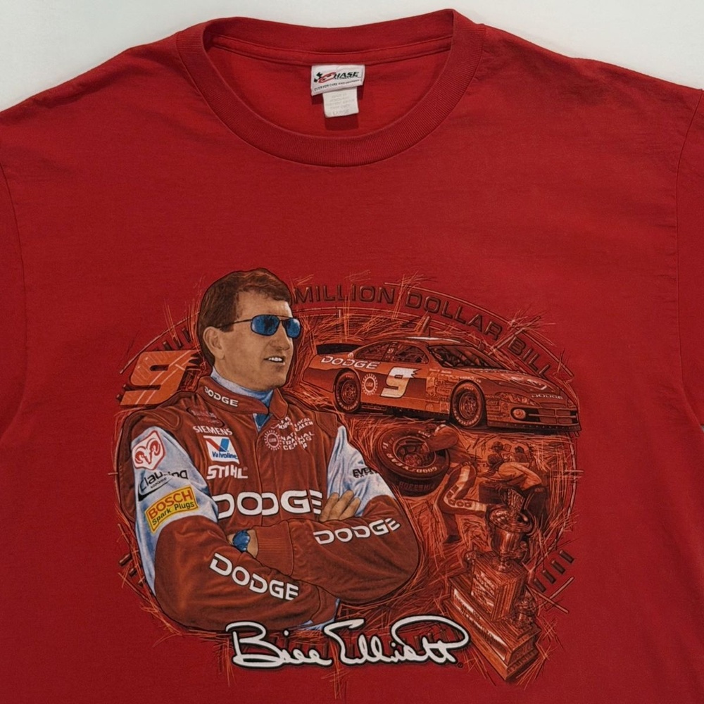Vintage Y2K NASCAR Bill Elliott Graphic T-Shirt Red Large Chase Authentics Tee
